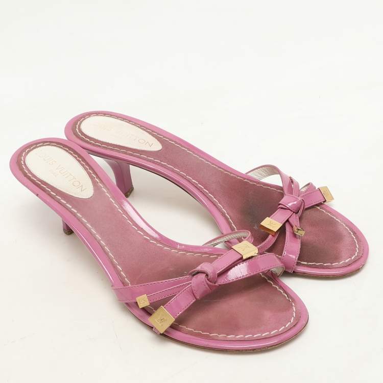 Pre Owned Louis Vuitton Pink Patent Leather Bow Slide Sandals Size 36.5