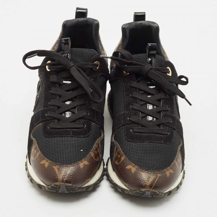 Pre Owned Louis Vuitton Black Mesh, Suede and Monogram Canvas Run Away Sneakers Size 38