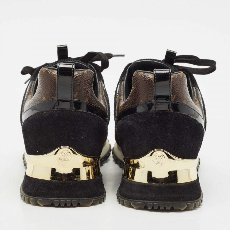 Pre Owned Louis Vuitton Black Mesh, Suede and Monogram Canvas Run Away Sneakers Size 38