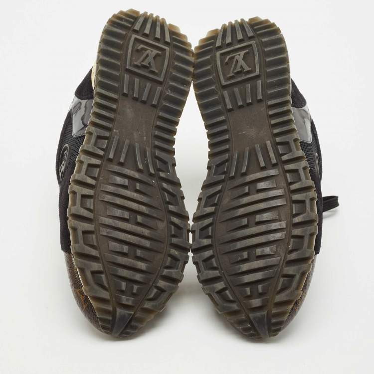 Pre Owned Louis Vuitton Black Mesh, Suede and Monogram Canvas Run Away Sneakers Size 38