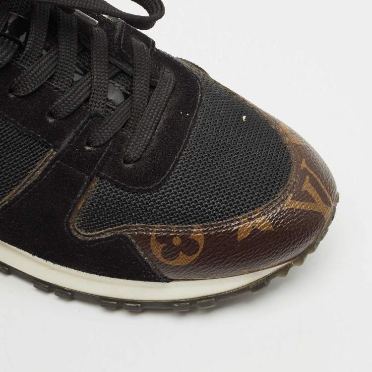 Pre Owned Louis Vuitton Black Mesh, Suede and Monogram Canvas Run Away Sneakers Size 38