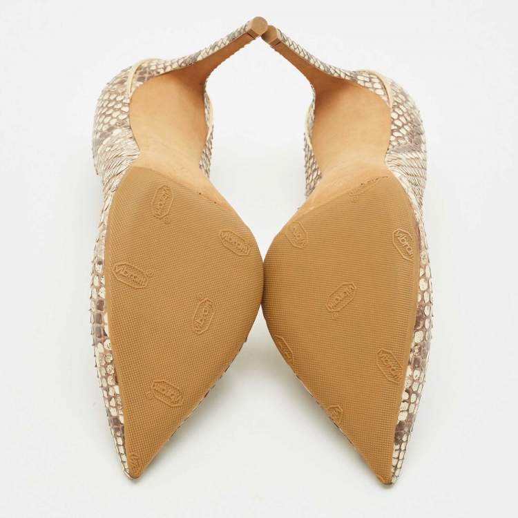 Pre Owned Louis Vuitton Brown/Cream Python Leather Eyeline Pointed Toe Pumps Size 38