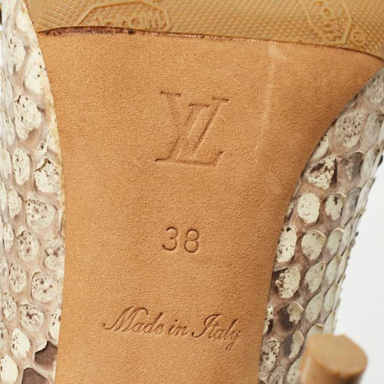 Pre Owned Louis Vuitton Brown/Cream Python Leather Eyeline Pointed Toe Pumps Size 38