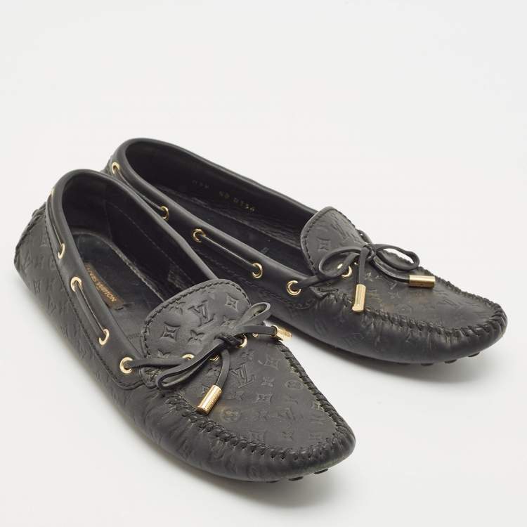 Pre Owned Louis Vuitton Black Monogram Empreinte Leather Gloria Loafers Size 39
