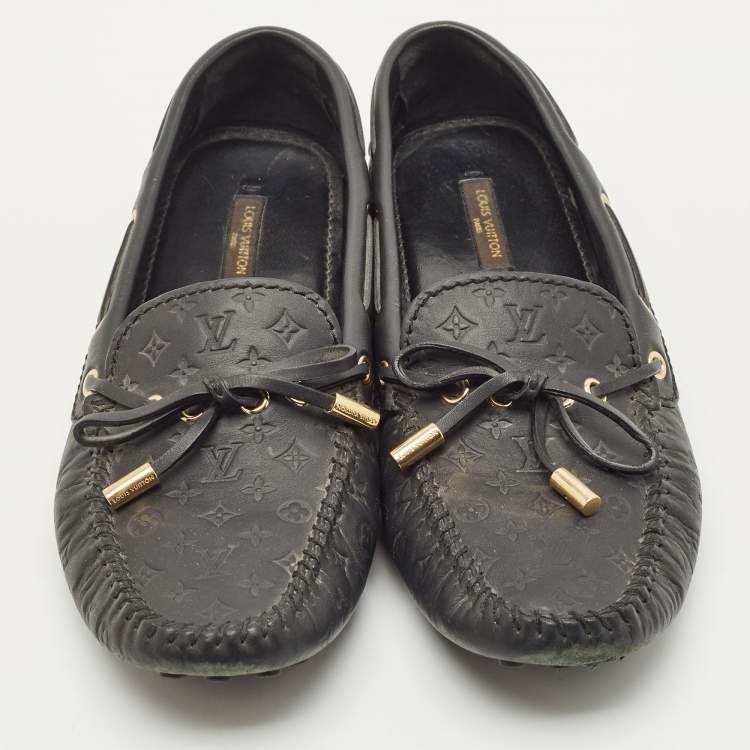 Pre Owned Louis Vuitton Black Monogram Empreinte Leather Gloria Loafers Size 39