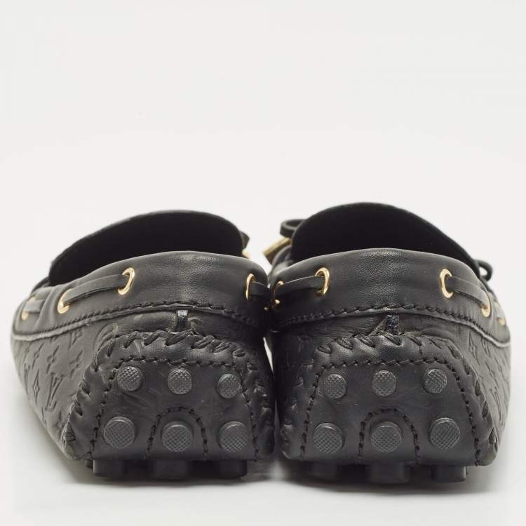 Pre Owned Louis Vuitton Black Monogram Empreinte Leather Gloria Loafers Size 39