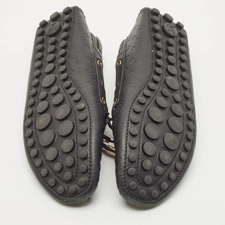Pre Owned Louis Vuitton Black Monogram Empreinte Leather Gloria Loafers Size 39