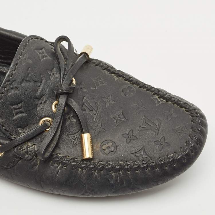 Pre Owned Louis Vuitton Black Monogram Empreinte Leather Gloria Loafers Size 39