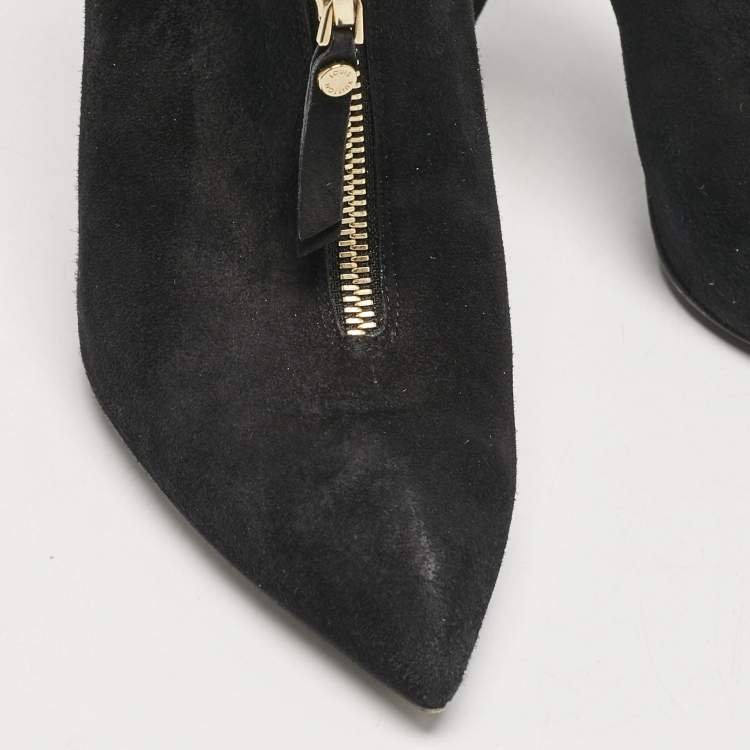Pre Owned Louis Vuitton Black Suede Pointed Toe Ankle Booties Size 38.5