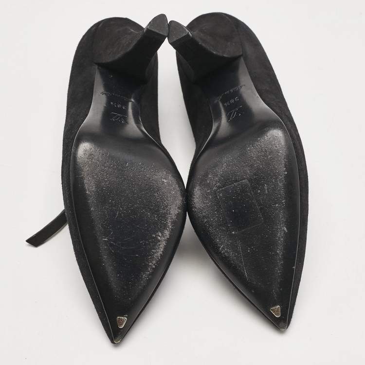 Pre Owned Louis Vuitton Black Suede Pointed Toe Ankle Booties Size 38.5