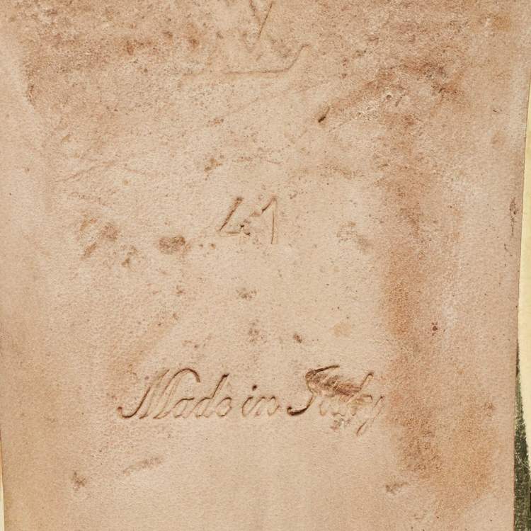 Pre Owned Louis Vuitton Gold Monogram Embossed Leather Revival Flat Slides Size 41