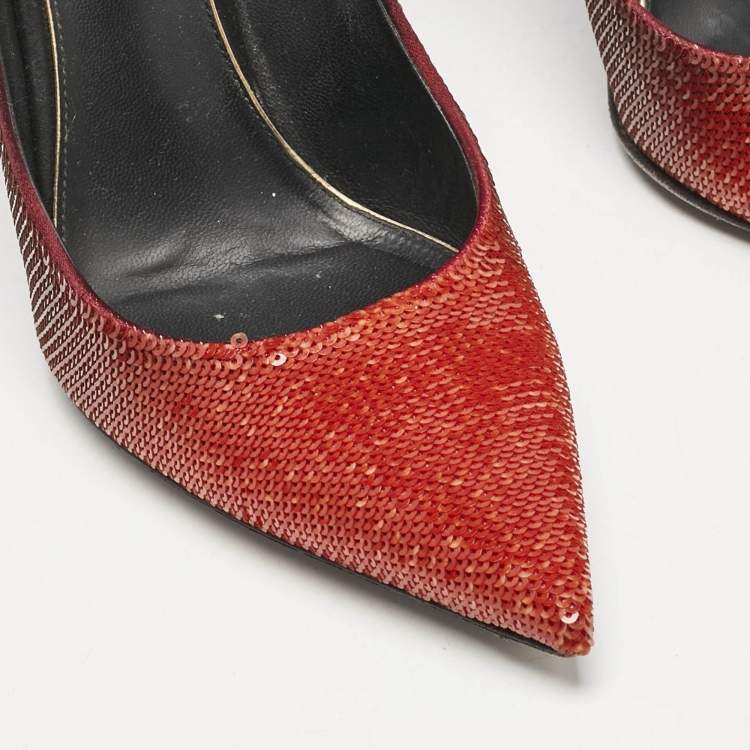 Pre Owned Louis Vuitton Ombre Orange Sequins Liza Pumps Size 38