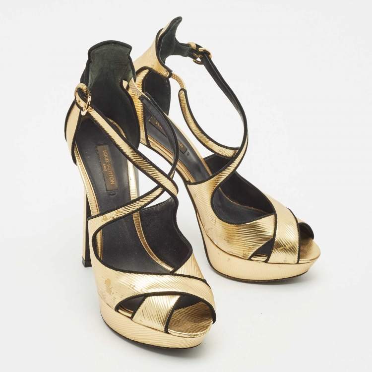 Pre Owned Louis Vuitton Gold Epi Leather Majestic Platform Sandals Size 38