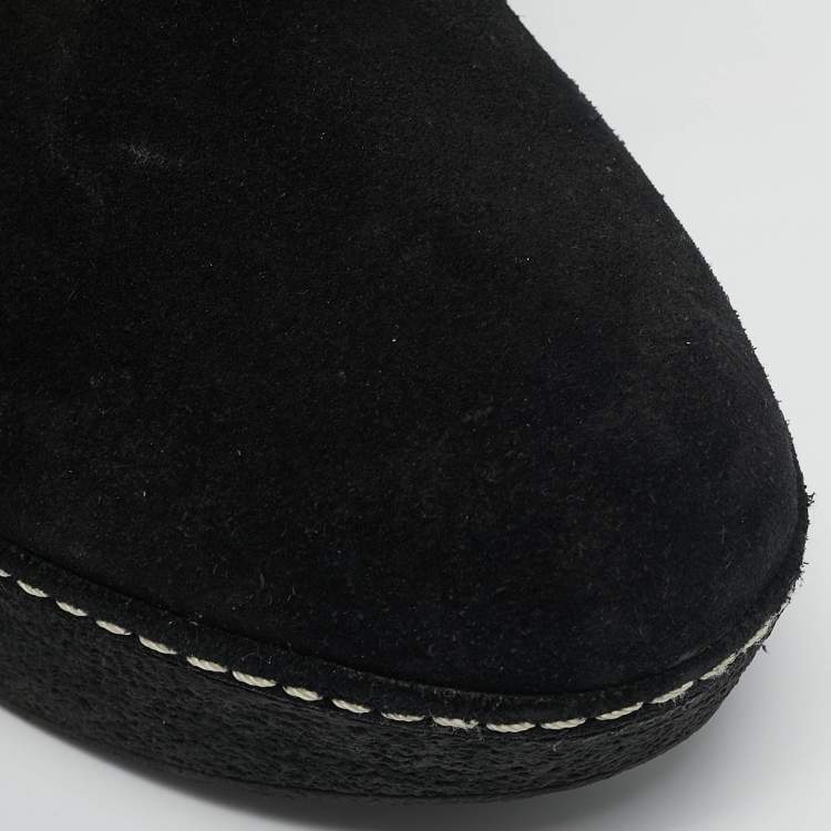 Pre Owned Louis Vuitton Black Monogram Suede Wedge Ankle Boots Size 38