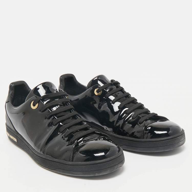 Pre Owned Louis Vuitton Black Patent Leather Frontrow Low Top Sneakers Size 38