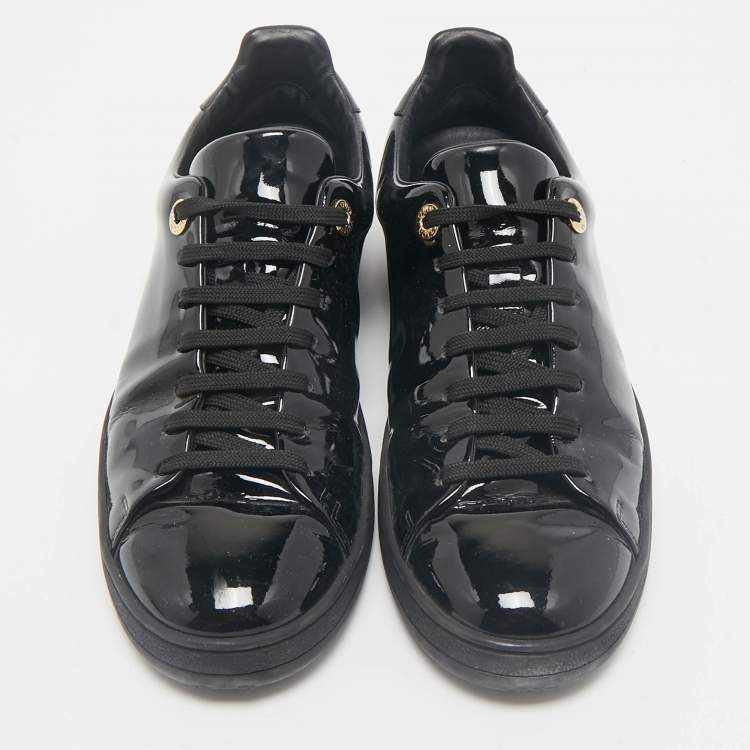 Pre Owned Louis Vuitton Black Patent Leather Frontrow Low Top Sneakers Size 38