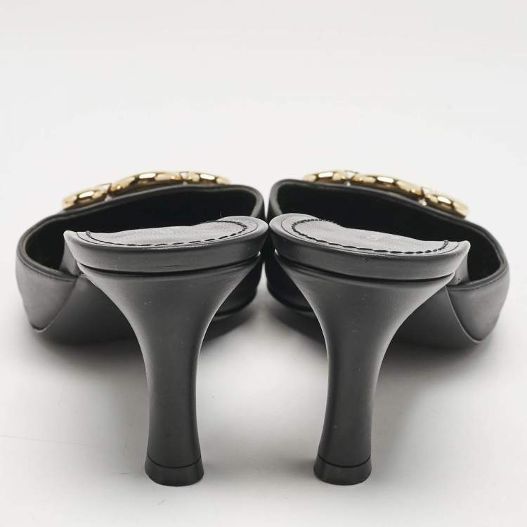 Pre Owned Louis Vuitton Black Leather Rotary Mules Size 41
