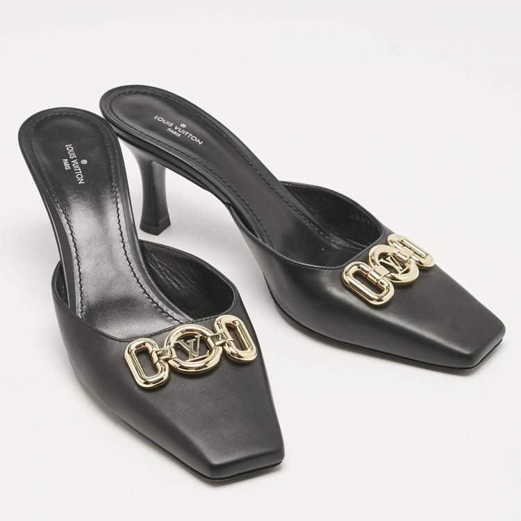 Pre Owned Louis Vuitton Black Leather Rotary Mules Size 41
