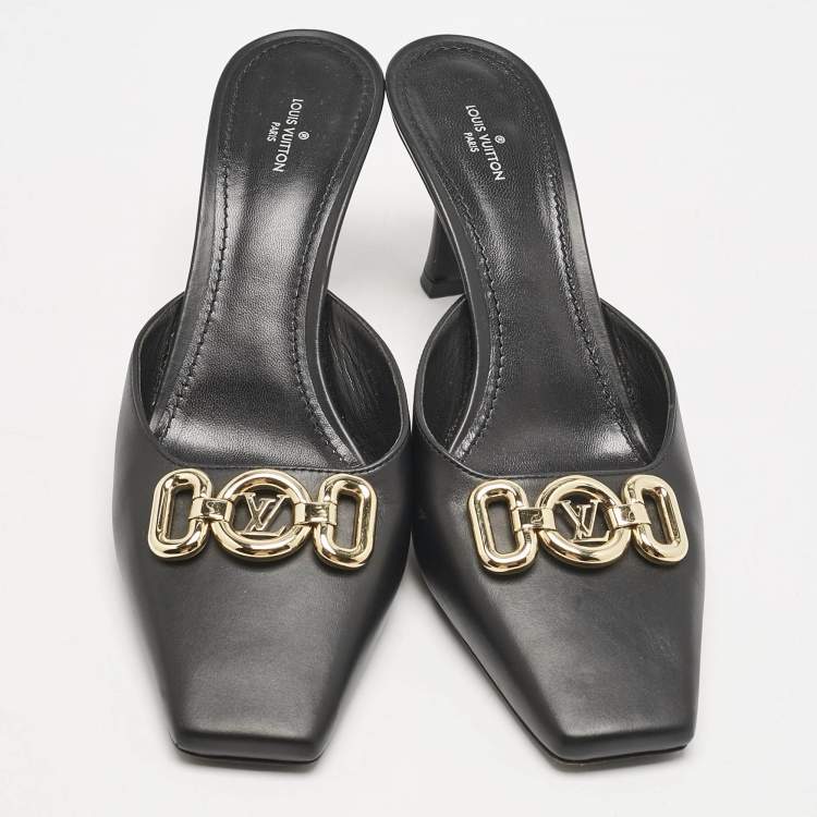 Pre Owned Louis Vuitton Black Leather Rotary Mules Size 41
