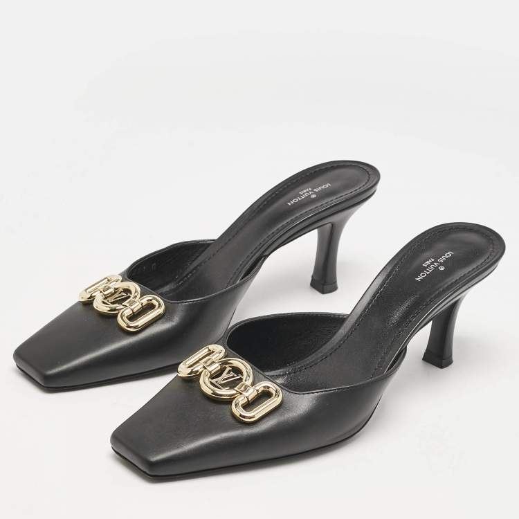 Pre Owned Louis Vuitton Black Leather Rotary Mules Size 41