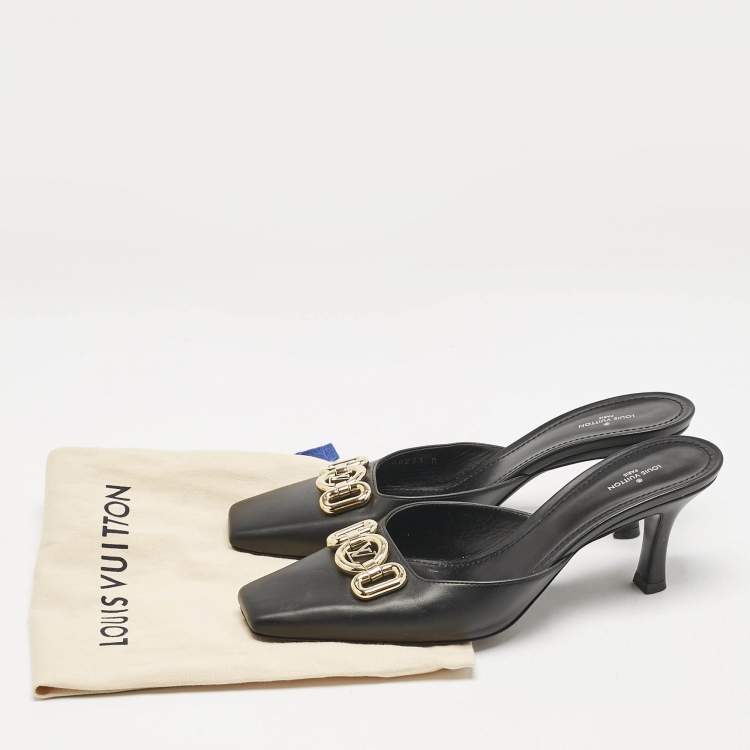 Pre Owned Louis Vuitton Black Leather Rotary Mules Size 41
