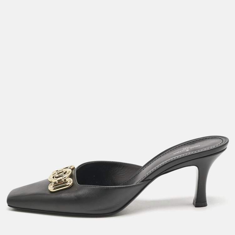Pre Owned Louis Vuitton Black Leather Rotary Mules Size 41