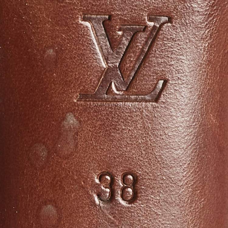 Pre Owned Louis Vuitton Burgundy Monogram Leather Ankle Boots Size 38