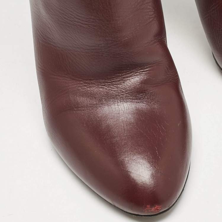 Pre Owned Louis Vuitton Burgundy Monogram Leather Ankle Boots Size 38