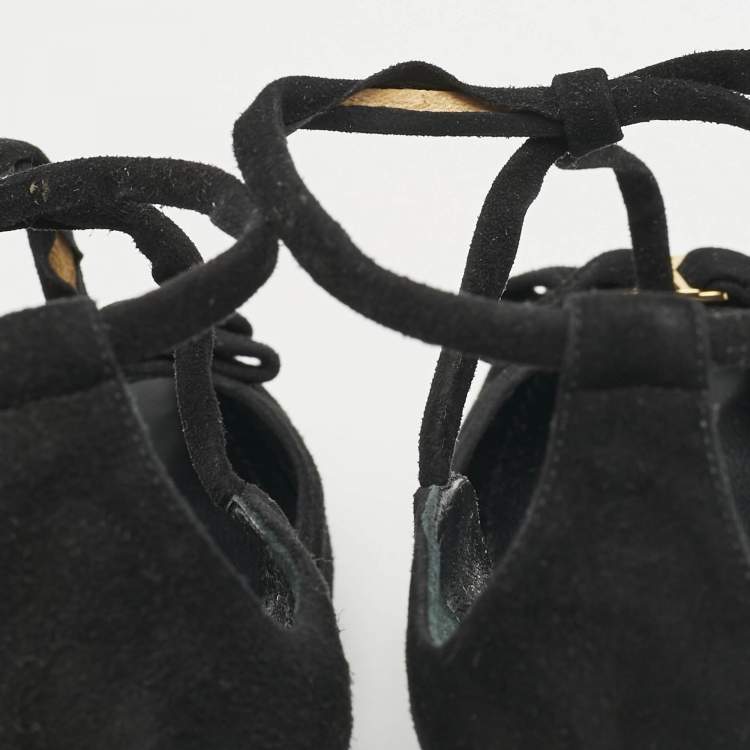 Pre Owned Louis Vuitton Black Suede T-Strap Platform Pumps Size 39