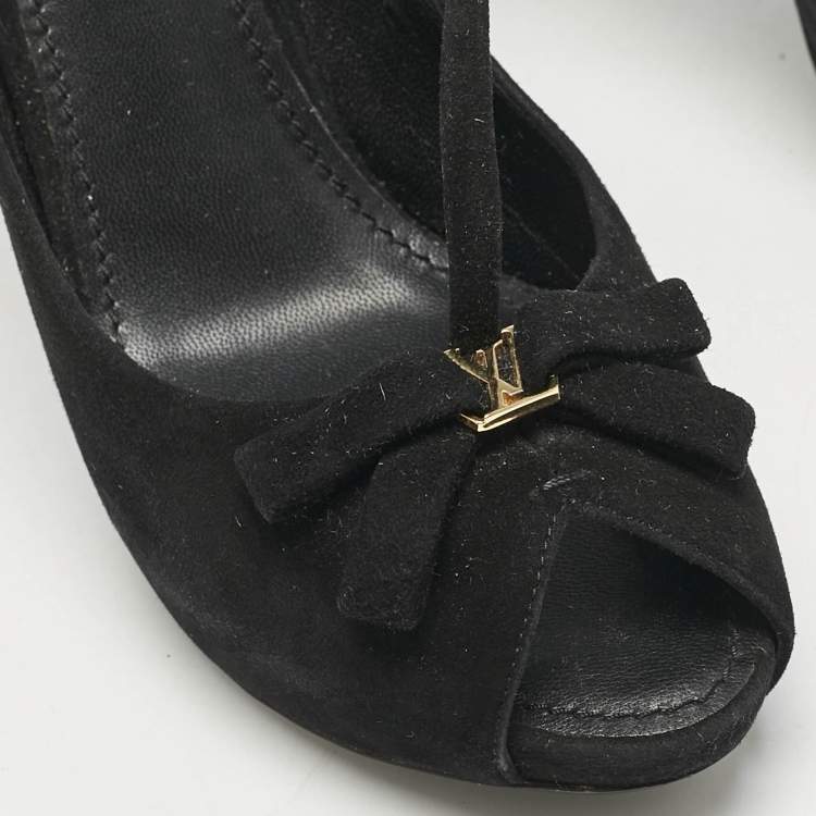 Pre Owned Louis Vuitton Black Suede T-Strap Platform Pumps Size 39
