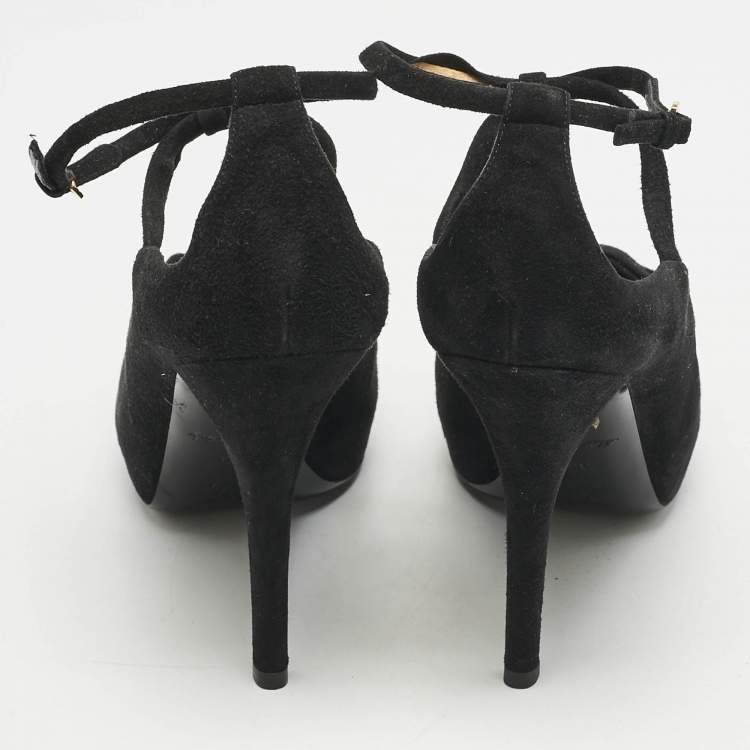 Pre Owned Louis Vuitton Black Suede T-Strap Platform Pumps Size 39