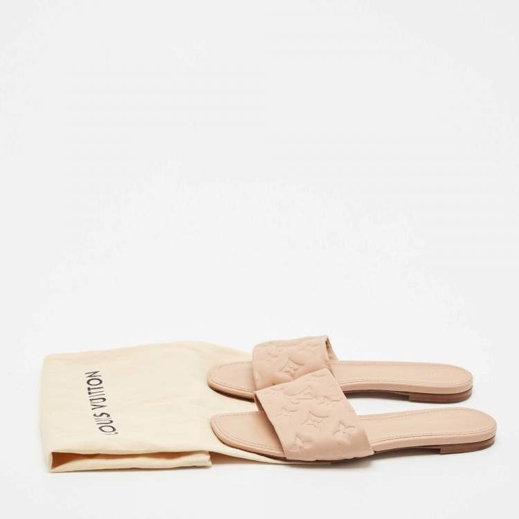 Pre Owned Louis Vuitton Dusty Pink Monogram Embossed Leather Revival Flat Slide Sandals Size 40
