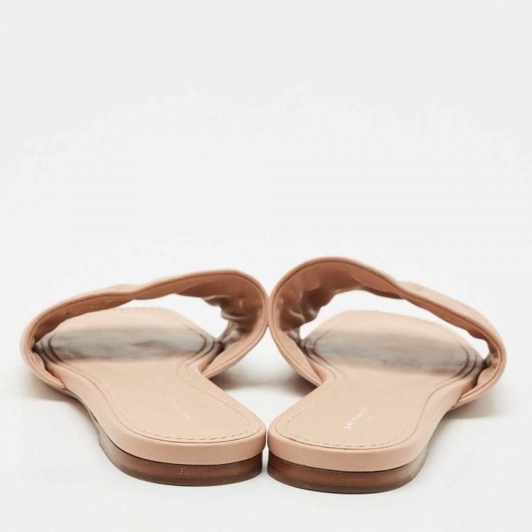 Pre Owned Louis Vuitton Dusty Pink Monogram Embossed Leather Revival Flat Slide Sandals Size 40