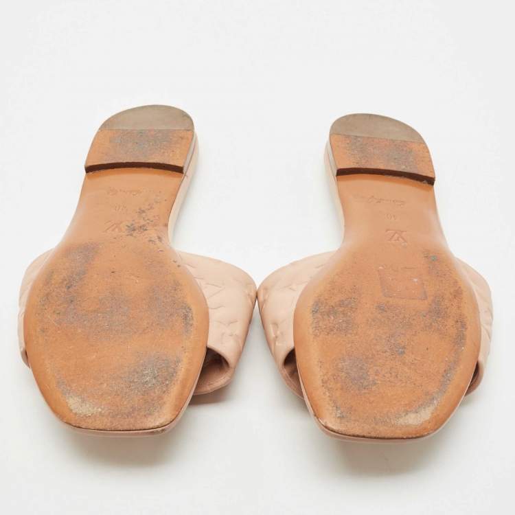 Pre Owned Louis Vuitton Dusty Pink Monogram Embossed Leather Revival Flat Slide Sandals Size 40
