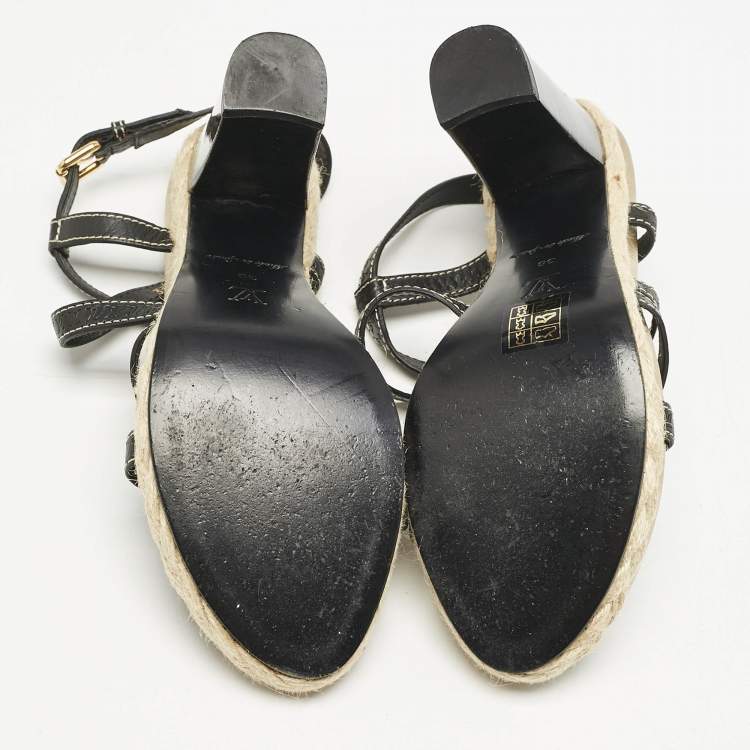 Pre Owned Louis Vuitton Black Monogram Leather Ankle Strap Sandals Size 38