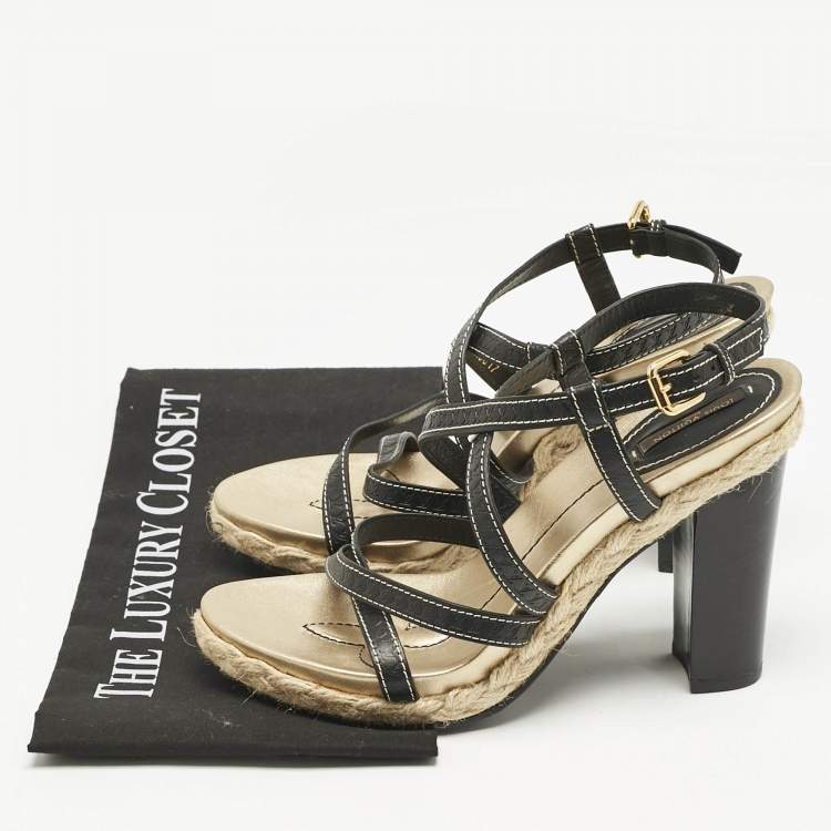 Pre Owned Louis Vuitton Black Monogram Leather Ankle Strap Sandals Size 38