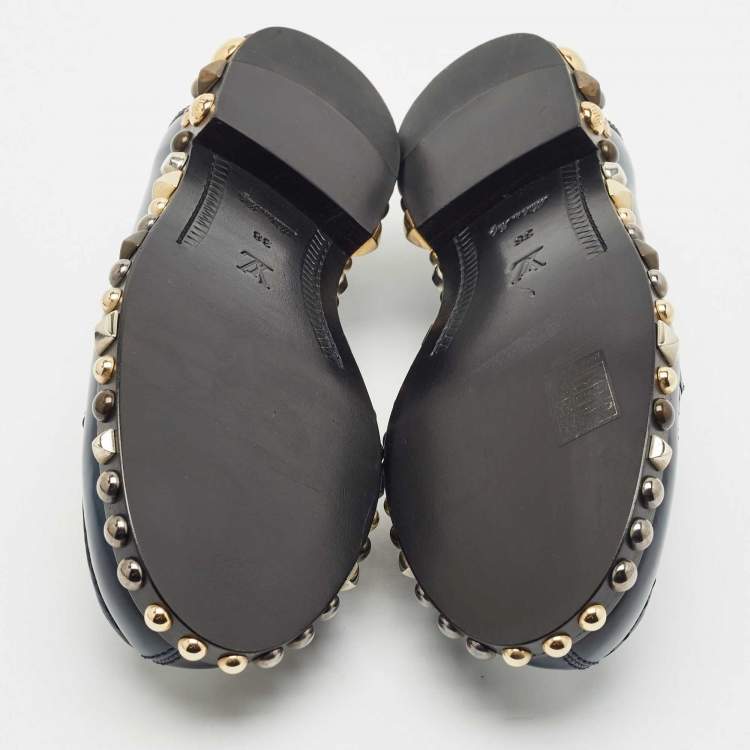 Pre Owned Louis Vuitton Blue/Black Ombre Leather Studded Penny Loafers Size 38