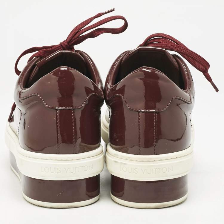 Pre Owned Louis Vuitton Burgundy Patent Leather Platform Sneakers Size 38