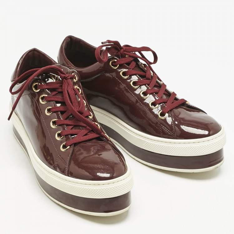 Pre Owned Louis Vuitton Burgundy Patent Leather Platform Sneakers Size 38