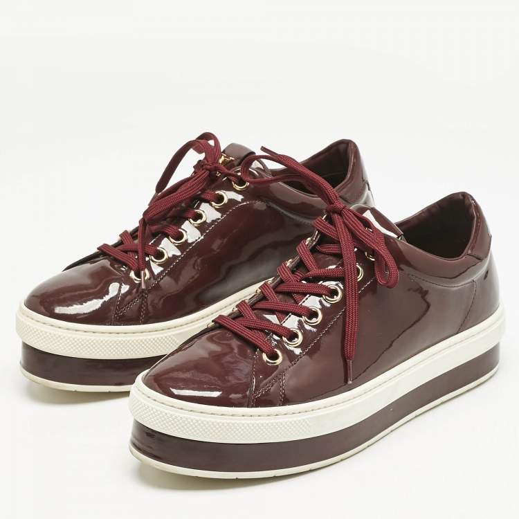Pre Owned Louis Vuitton Burgundy Patent Leather Platform Sneakers Size 38