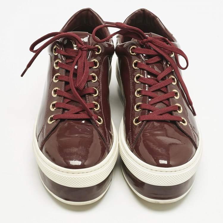 Pre Owned Louis Vuitton Burgundy Patent Leather Platform Sneakers Size 38