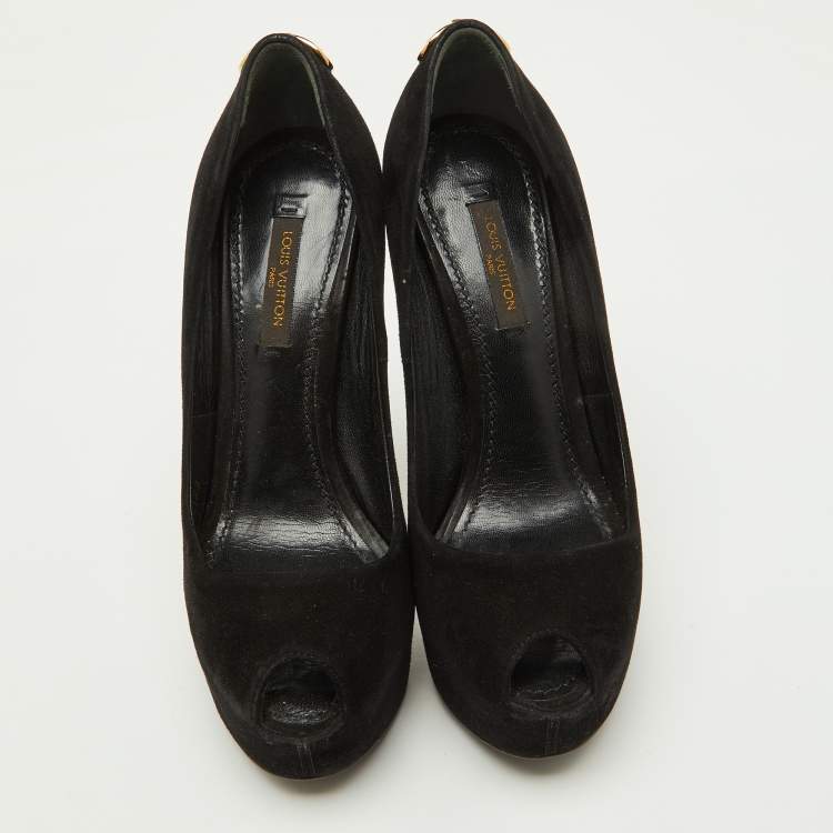 Pre Owned Louis Vuitton Black Suede Oh Really! Platform Peep Toe Pumps Size 35