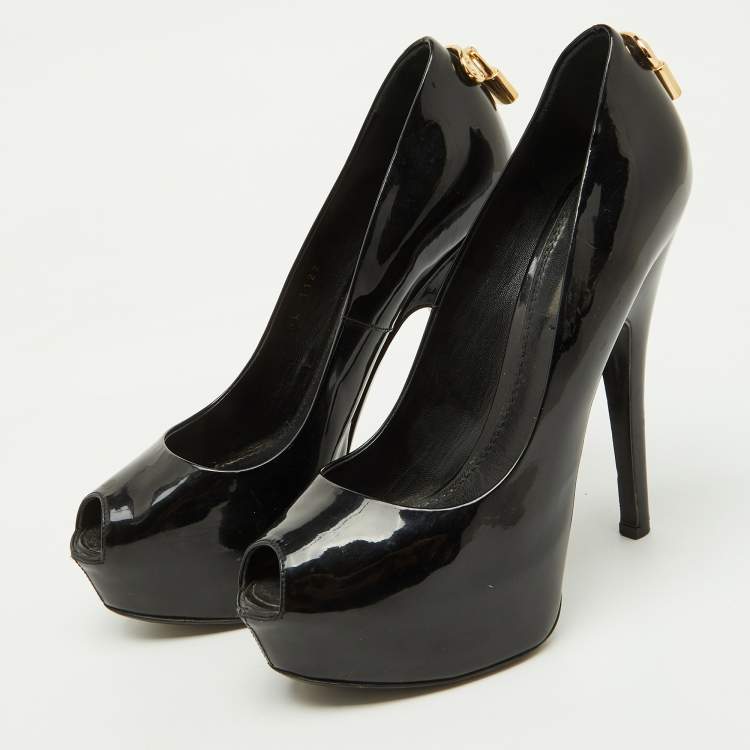 Pre Owned Louis Vuitton Black Patent Leather Oh Really! Platform Peep Toe Pumps Size 37.5