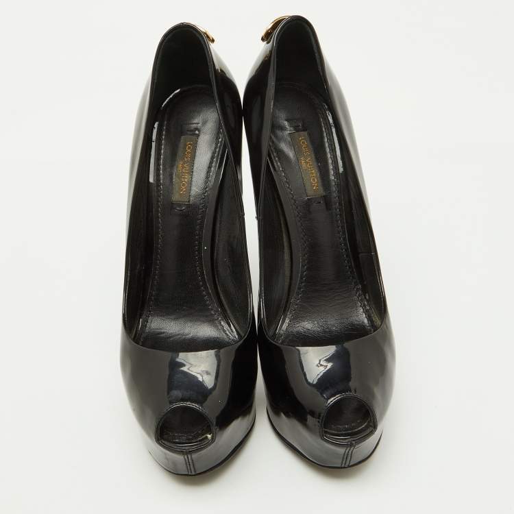 Pre Owned Louis Vuitton Black Patent Leather Oh Really! Platform Peep Toe Pumps Size 37.5