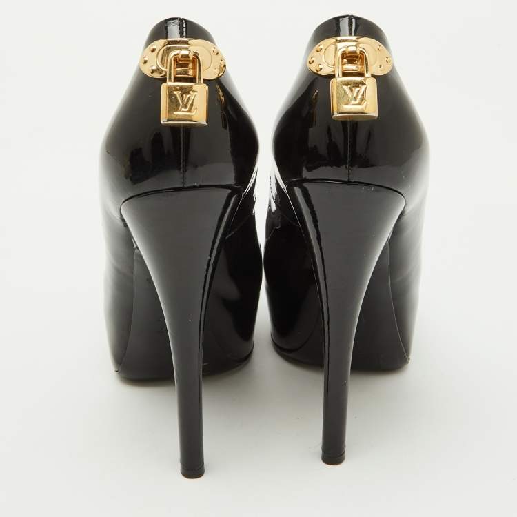 Pre Owned Louis Vuitton Black Patent Leather Oh Really! Platform Peep Toe Pumps Size 37.5