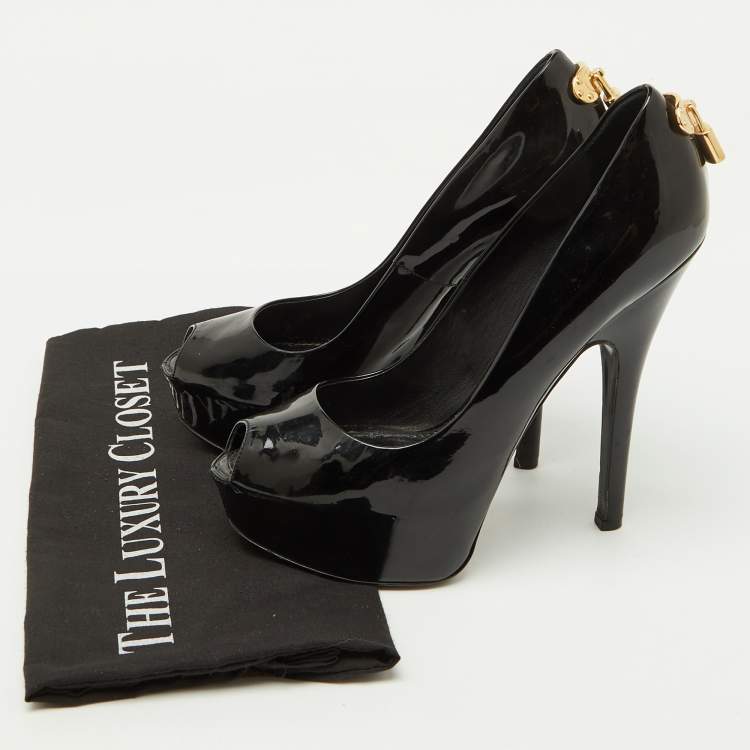 Pre Owned Louis Vuitton Black Patent Leather Oh Really! Platform Peep Toe Pumps Size 37.5