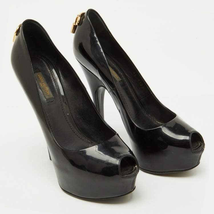 Pre Owned Louis Vuitton Black Patent Leather Oh Really! Platform Peep Toe Pumps Size 37.5