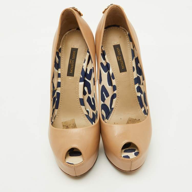 Pre Owned Louis Vuitton Beige Leather Oh Really! Platform Peep Toe Pumps Size 35