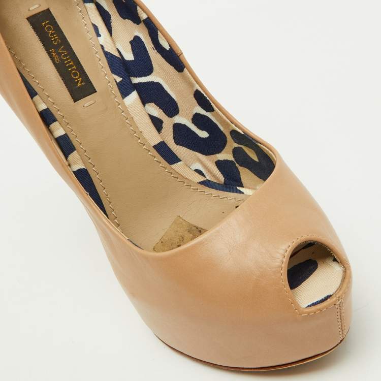 Pre Owned Louis Vuitton Beige Leather Oh Really! Platform Peep Toe Pumps Size 35