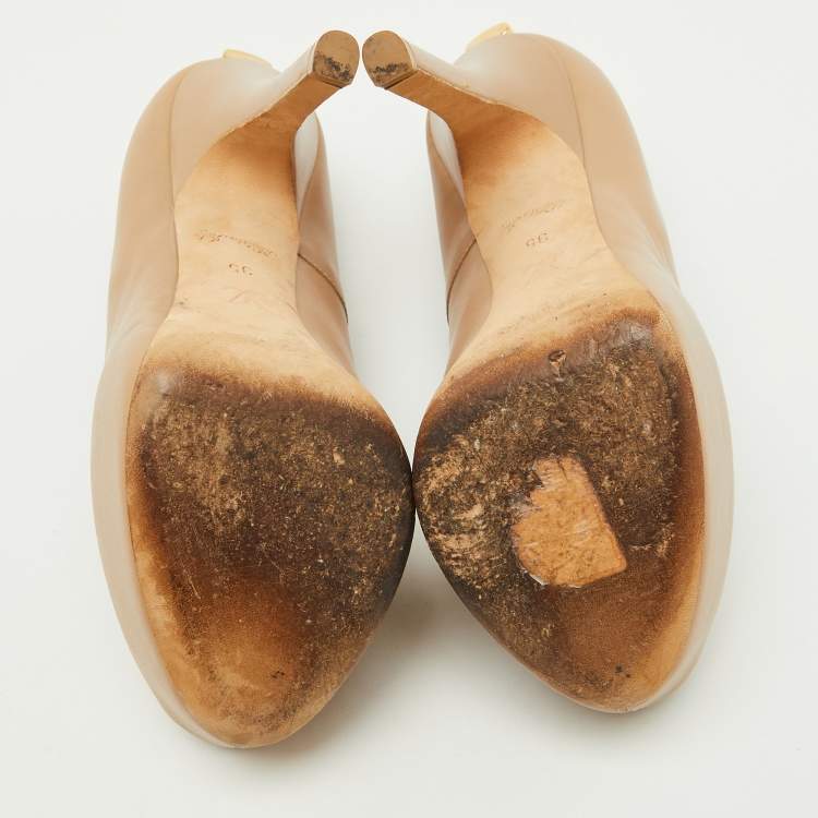 Pre Owned Louis Vuitton Beige Leather Oh Really! Platform Peep Toe Pumps Size 35